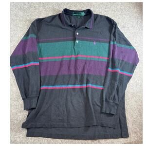 VINTAGE 90s Knights Of Round Table Shirt Mens L Striped Long Sleeve Polo Rugby